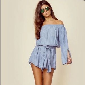 Faithfull the Brand Blue Off-Shoulder Romper